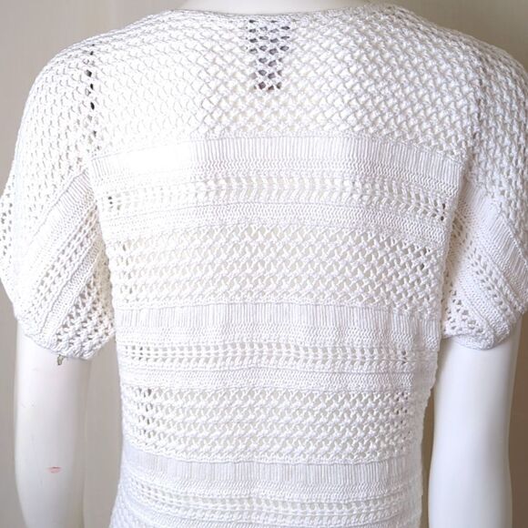 Chico's White Crochet Pullover Top with Fringe Size 1 - Picture 5 of 8